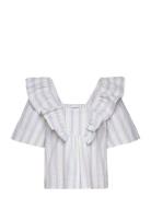 Ganni Stripe Seersucker Ruffle Blouse Multi/patterned