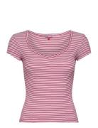 Tommy Jeans Tjw Bby Stripe Ss Top Röd