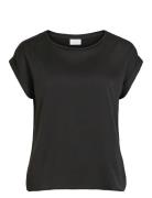 Vila Viellette S/S Satin Top - Noos Svart