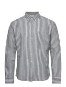 Lindbergh Striped Cotton/Linen Shirt L/S Grön