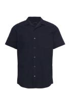 Clean Cut Copenhagen Bowling Julius Seersucker Shirts Ss Marinblå
