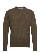 Lindbergh O-Neck Cable Knit Khaki Green