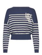 Lauren Ralph Lauren Logo Striped Cotton Boatneck Sweater Blå