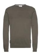 Lindbergh O-Neck Sailor Structure Knit Khaki Green