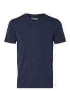 Selected Homme Slhnewpima Ss V-Neck Tee Noos Marinblå