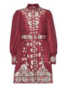 Malina Mathilde Belted Printed Mini Dress Burgundy