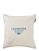 Lexington Home Logo Embroidered Linen/Cotton Pillow Cover Kräm