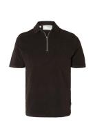 Selected Homme Slhrelax-Terry Ss Zip Polo Ex Svart