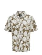 ONLY & SONS Onstrev Reg Ctn Lin Aop Ss Shirt Noos Khaki Green