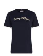 Tommy Hilfiger Reg Script C-Nk Ss Marinblå