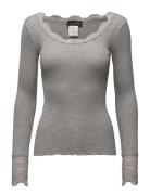 Rosemunde Rwbenita Silk Ls O-Neck Lace T-Shir Grå
