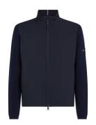 Tommy Hilfiger Mixed Media Sweater Zip Through Blå