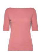 Lauren Ralph Lauren Stretch Cotton Boatneck Tee Rosa