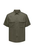 ONLY & SONS Onskari Ss Shirt Visc Lin 0075 Cs Grön