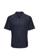 ONLY & SONS Onscaiden Ss Solid Resort Linen Shirt Marinblå