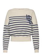 Lauren Ralph Lauren Logo Striped Cotton Boatneck Sweater Kräm