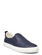 Lauren Ralph Lauren Haddley Leather-Trim Straw Sneaker Marinblå