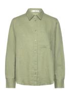 Mango Linen 100% Shirt Grön