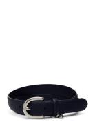 Lauren Ralph Lauren Charm Crosshatch Leather Belt Marinblå