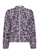 Mango Floral-Print Cotton Blouse Blå