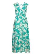 Mango Floral Wrap Neckline Dress Grön