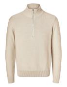 Selected Homme Slhaxel Ls Knit Half Zip W Beige
