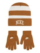 Nike Nike Chunky Stripe Beanie And Gloves Set Beige