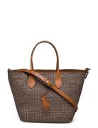 Polo Ralph Lauren Plaid Wool-Blend Medium Bellport Tote Brun