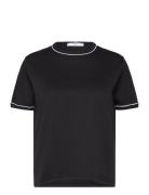 Mango 100% Cotton T-Shirt With Contrast Piping Svart