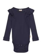 Petit Piao Body L/S Modal Frill Marinblå