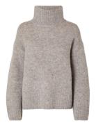 Selected Femme Slfgabella Ls Knit High-Neck W Grå