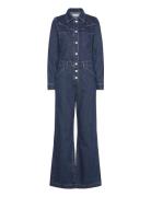 Mango Long Denim Jumpsuit Blå