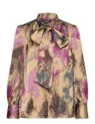 Lauren Ralph Lauren Floral Satin Charmeuse Tie-Neck Blouse Multi/patte...