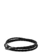 Nialaya Men's Black Wrap-Around Leather Bracelet Svart