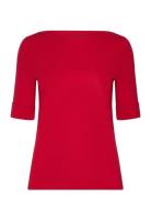 Lauren Ralph Lauren Rfnd Strtch 1X1 Rib-Elb Slv Bt Nk T Röd