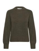 Selected Femme Slfrena Ls Knit O-Neck Camp Khaki Green