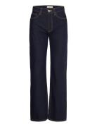 Mango High Waist Straight Jeans Marinblå