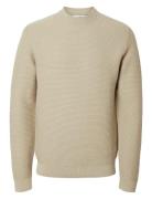 Selected Homme Slhtion Ls Knit Structure Mock Neck Beige