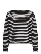 Lauren Ralph Lauren Striped Cotton Jersey Boatneck Top Marinblå