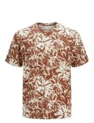 Jack & J S Jorsplit Aop Tee Ss Crew Neck Ln Brun