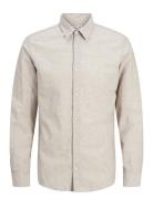 Jack & J S Jjebreeze Linen Blend Shirt Ls Sn Jnr Beige
