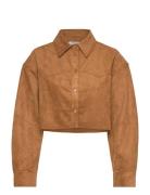 Monki Cropped Western Shirt Brun