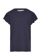 Mango Short-Sleeved Ruffle T-Shirt Marinblå