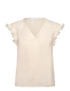Coster Copenhagen Top With Ruffles In V-Neck Kräm