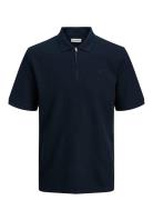 Jack & J S Jjeaustin Zip Polo Ss Noos Marinblå