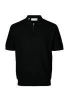 Selected Homme Slhcran Ss Knit Structure Half Zip Polo Svart