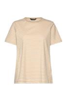 Lauren Women Striped Stretch Cotton Crewneck Tee Beige