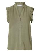 Selected Femme Slfviva Sl Sun Ruffle Top Noos Grön