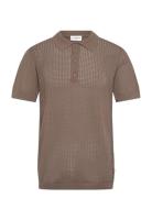 Lindbergh Crochet Knitted S/S Polo Brun
