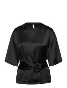 Mango Satin Blouse With Belt Svart